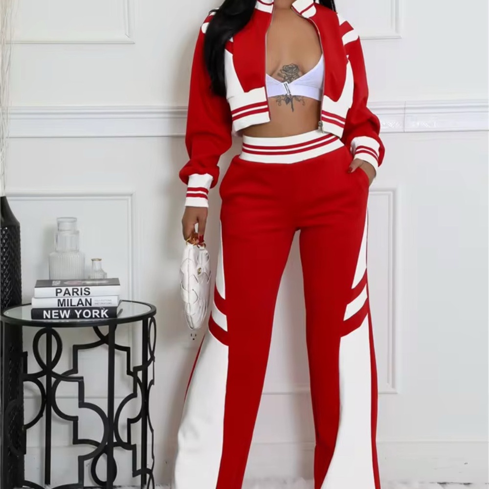 Red and White Women's Tracksuit Set